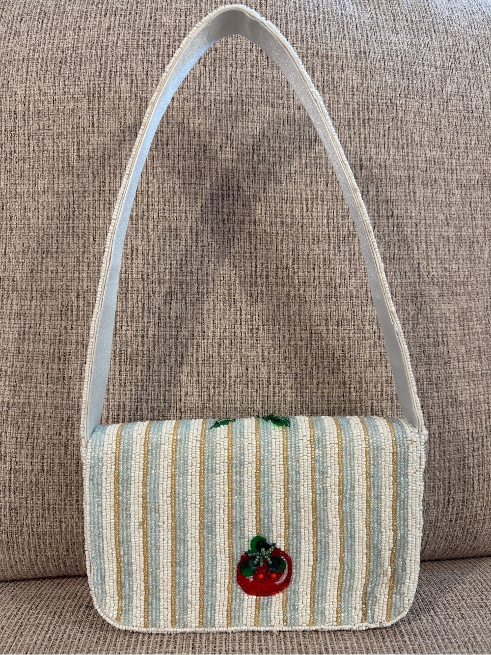 Beaded Tomato Embellished Shoulder Bag - White and Green View 2